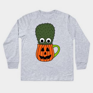 Cute Cactus Design #248: Small Cactus In Jack O Lantern Mug Kids Long Sleeve T-Shirt